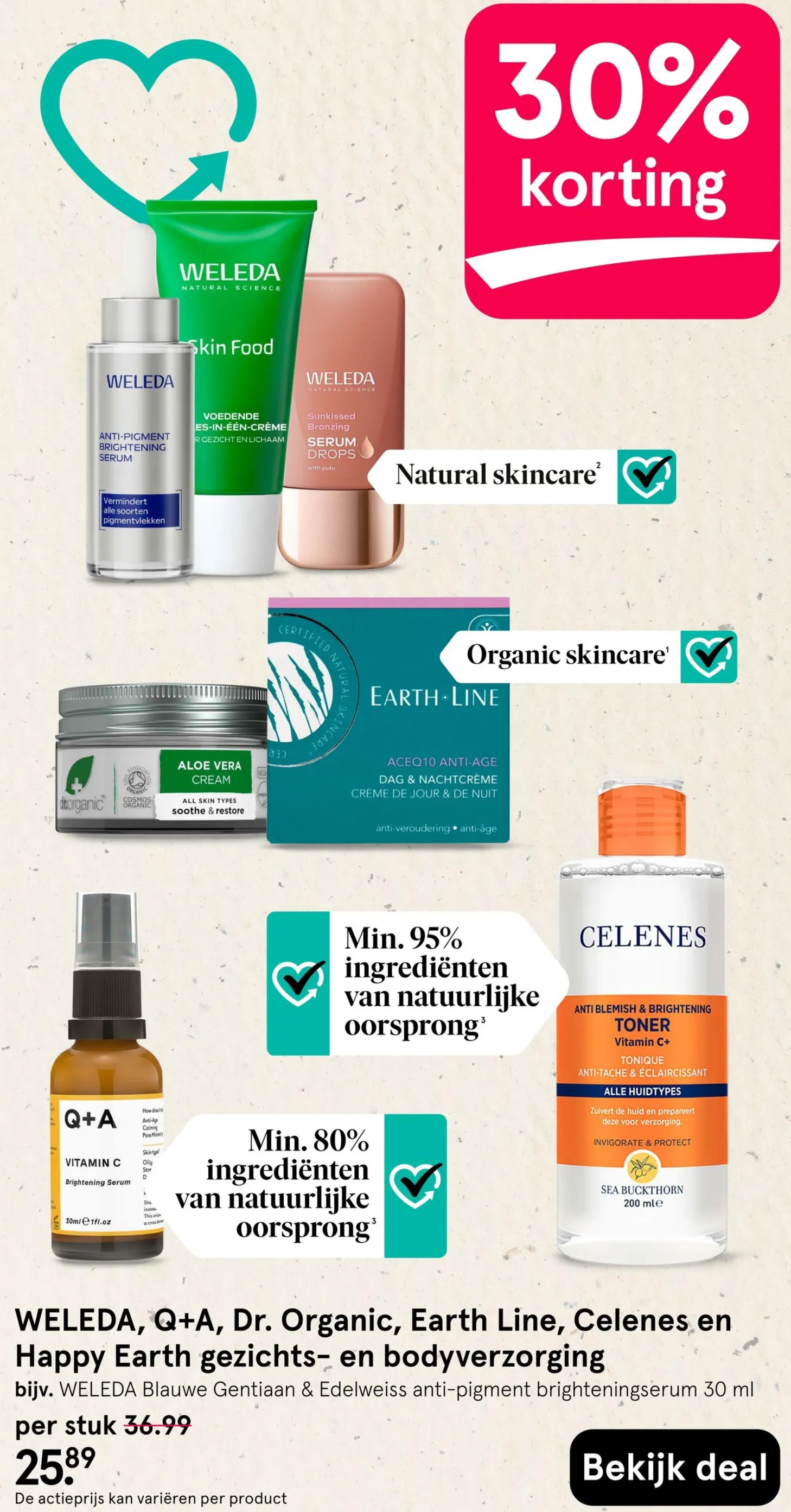 WELEDA, Q+A, Dr. Organic, Earth Line, Celenes en Happy Earth gezichts- en bodyverzorging